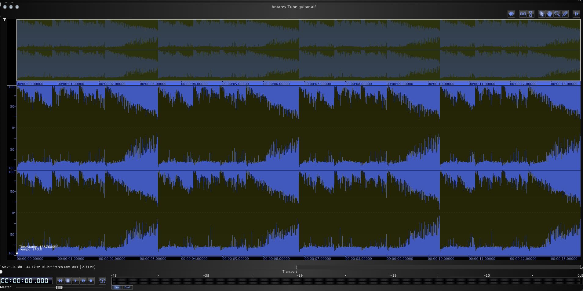 Pic 1b: The same audio with distortion applied, clearly showing the reduced dynamic range