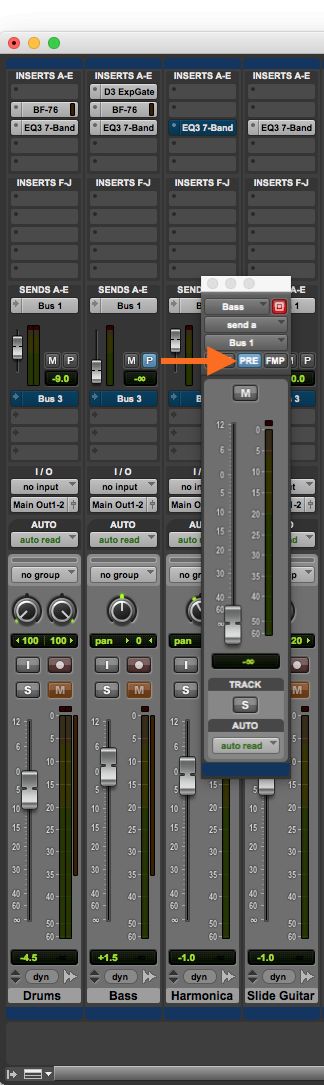 Fig 3 The Pre-/Post-Fader option in a Send