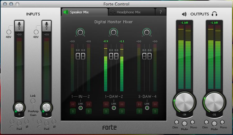 The Forte Control panel is very easy on the eye.