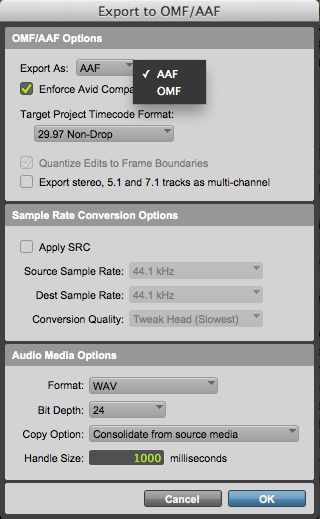 (Fig 2) Export Selected Tracks as New AAF/OMF…