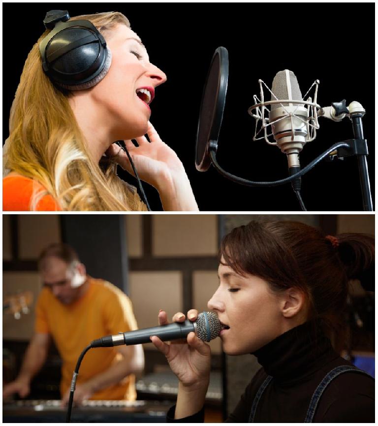 Typical studio vocal miking (top) vs live vocal miking (bottom)
