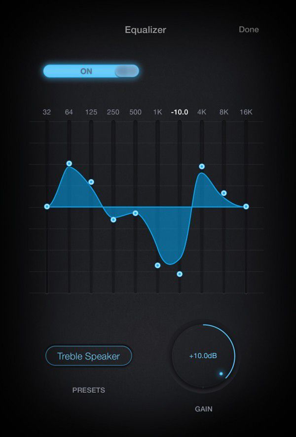 The Graphic Equalizer in Korg's iAudioGate.