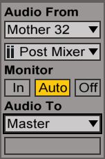 In/Out routing settings on the destination audio track.