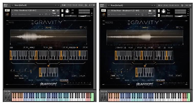 Fig 5 Gravity’s DESIGNER Pages (for Hits and Risers) let you customize the components of these sounds.