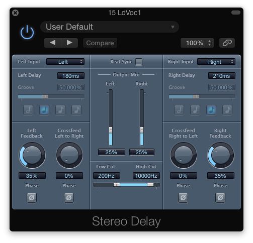 Fig 4: Stereo Delay—Logic’s bread & butter delay for stereo ADT & echo effects