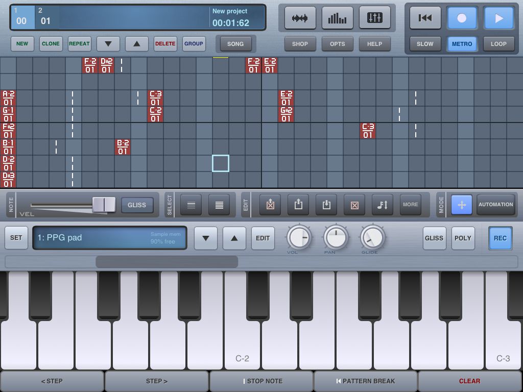 The sequencer makes it easy to see what notes have been recorded as well as editing them by touch.


