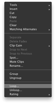 Right-clicking to choose ‘Loop...’ from the pop-up menu