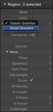 Fig 4 The Smart Quantize option, currently available only for MIDI Regions 