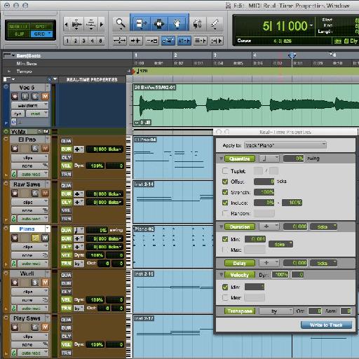 Figure 3 : Edit window track-based MIDI Real-Time Properties display