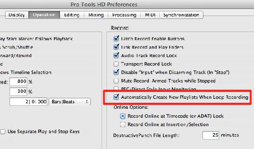 Setting up Pro Tools’ preferences to create a new playlist for each take