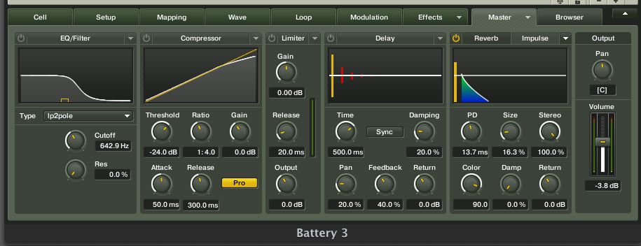 The master effects including the delay and reverb returns