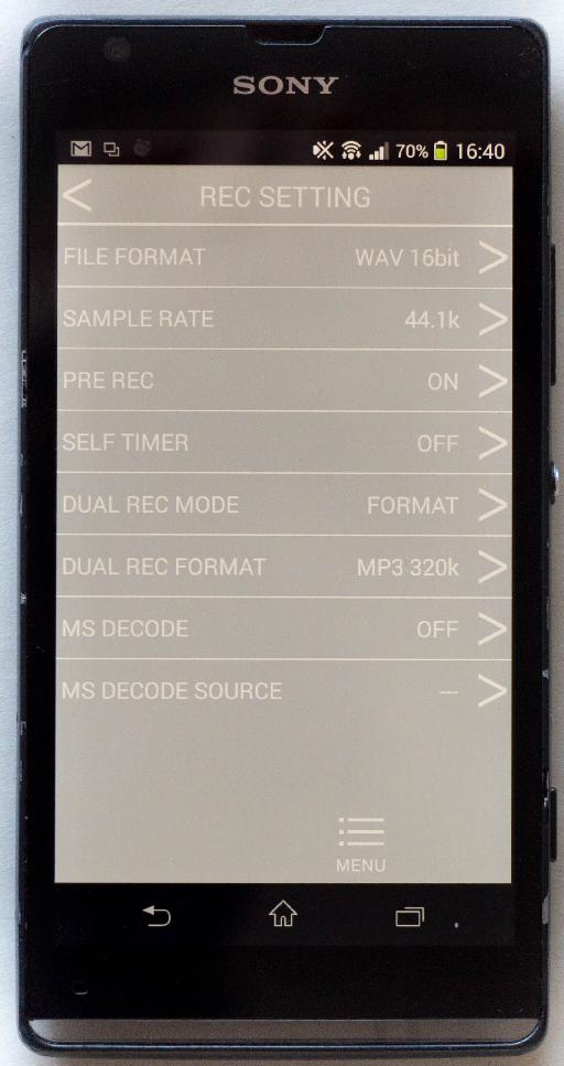 Another limitation of the app is that recordings made at 96 kHz cannot be streamed back to your phone for review. As a work around you can record your test audio at a lower sample-rate and then switch to 96 kHz when you’re ready to go for a real take. Thankfully the app allows easy access to these recording settings. 