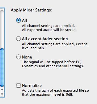 The three Mixer export options