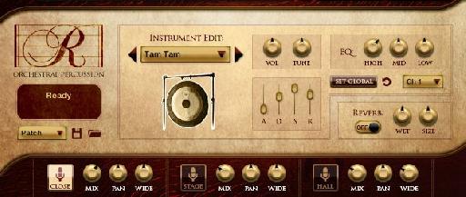 The Impact Soundworks Rhapsody: Orchestral Percussion GUI.