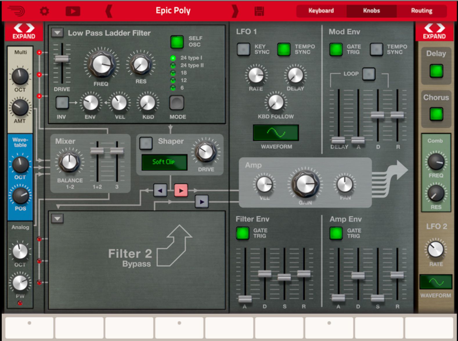 Thor for iPad: The knobs sections