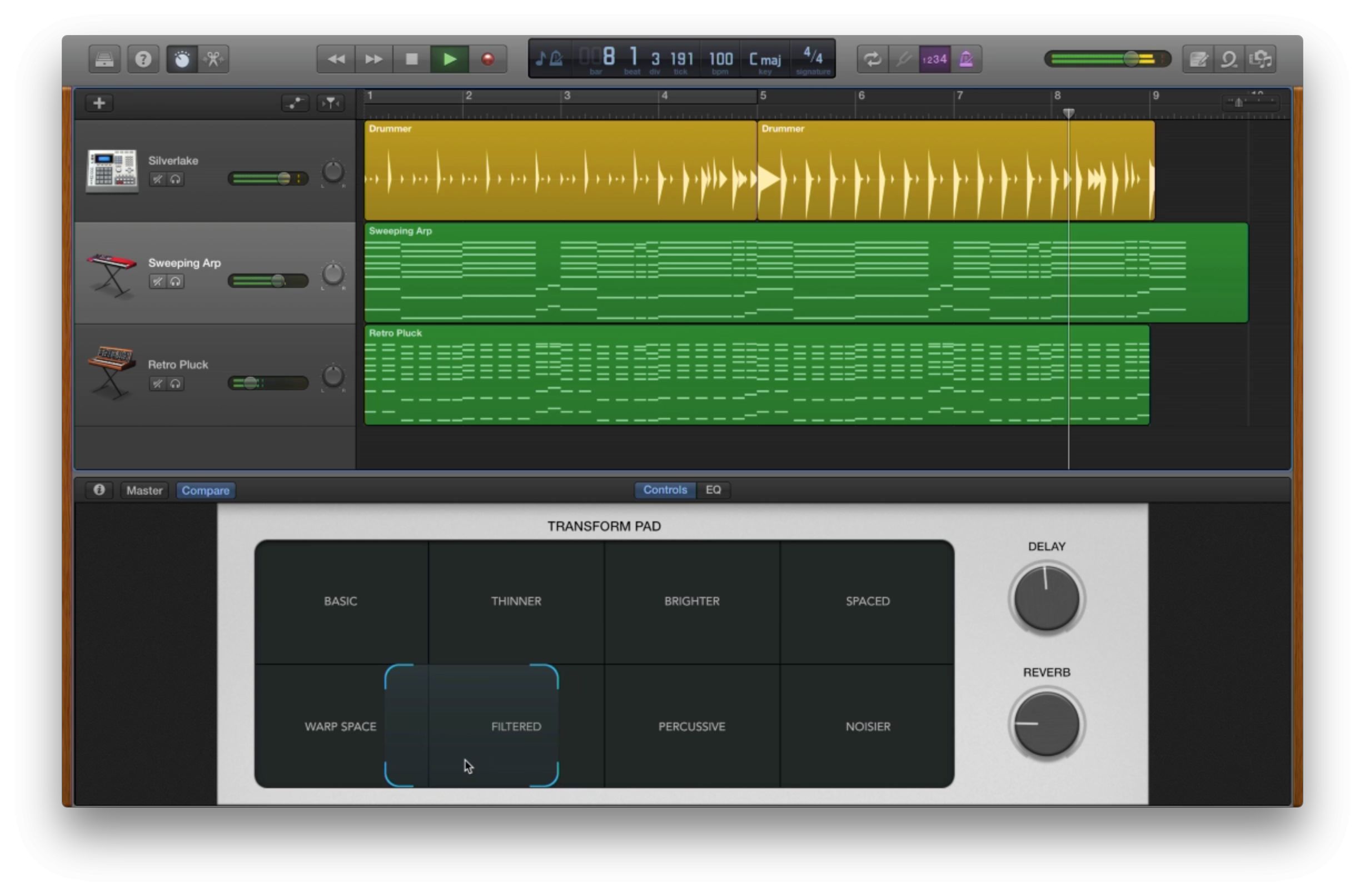 The new Transform Pad Smart Control allows for easy and effective morphing of synth sounds.