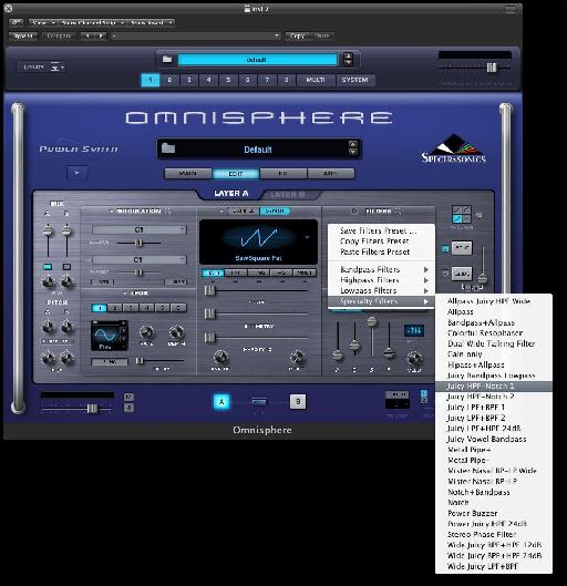Pic. 2: Omnisphere’s menu of Specialty Filters representing just 26 of its 81 available filter types.