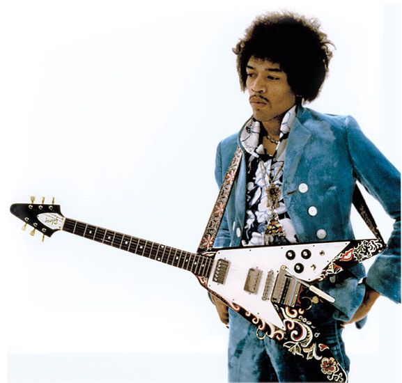 Jimi Hendrix and his Flying V guitar