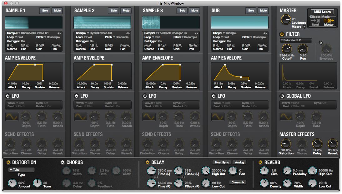 The mixer lets you make more detailed settings as well as controlling global sound shaping parameters.