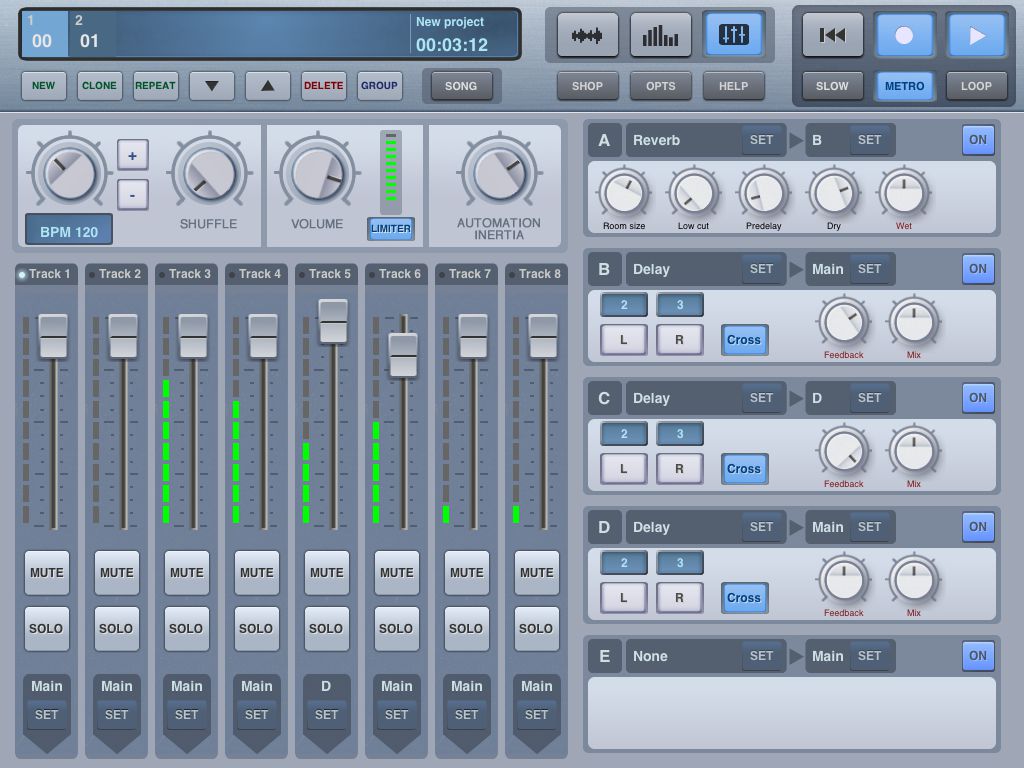 The mixer is easy to use and lets you access global effects as well as project BPM and master volume with limiting. 