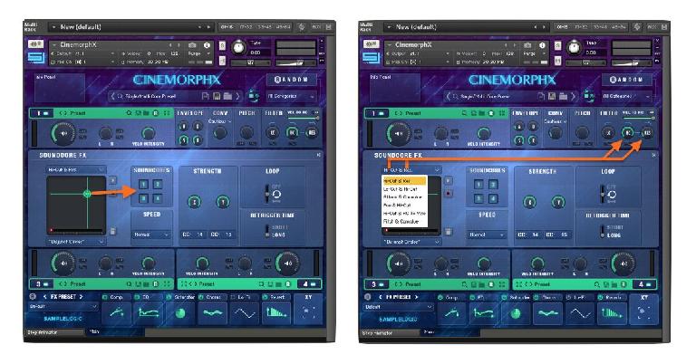 Fig. 7—The XY effects Grid, which applies its XY Grid controller to Soundcore parameters in any or all Cores.