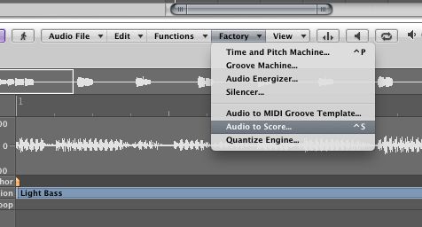 Choose Audio to Score from the Sample Editor’s local Factory menu.