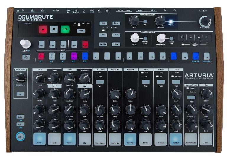 Arturia DrumBrute contains 17 fully analog drum & percussion instruments.