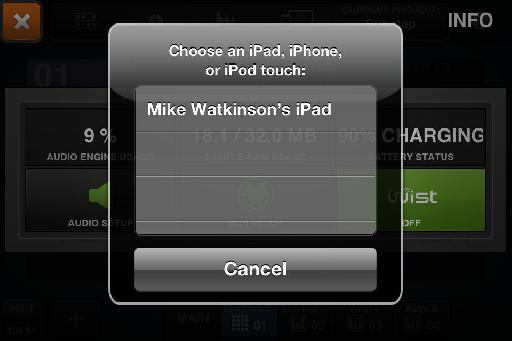 Step three - tap the device requesting connection; this screen will appear on both devices but the one you select will become the master once paired, so in this case ‘Mike Watkinson’s iPad’ will become the master