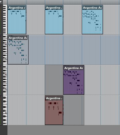 Multiple clips on multiple tracks selected.