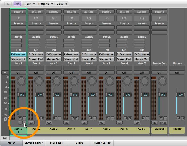 create extra Aux channel strips