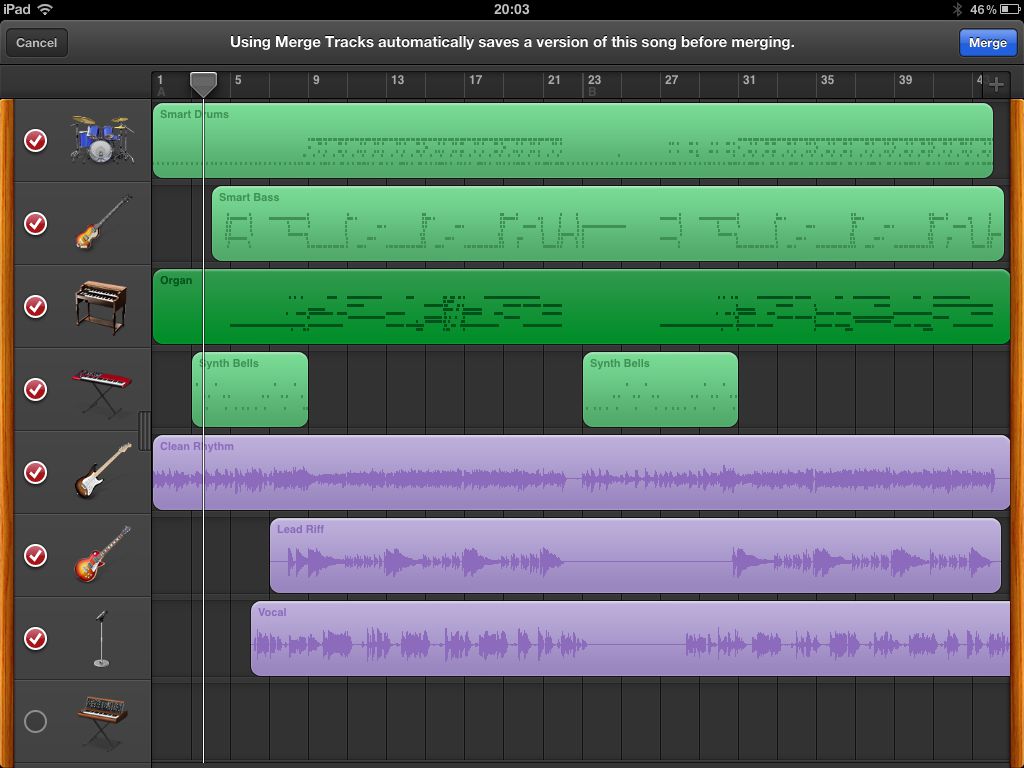 GB for iPad merge tracks