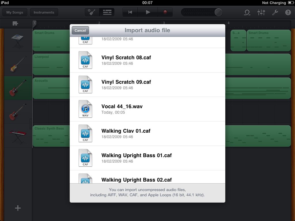 Importing an audio file that has been added to the iPad via iTunes on the Mac