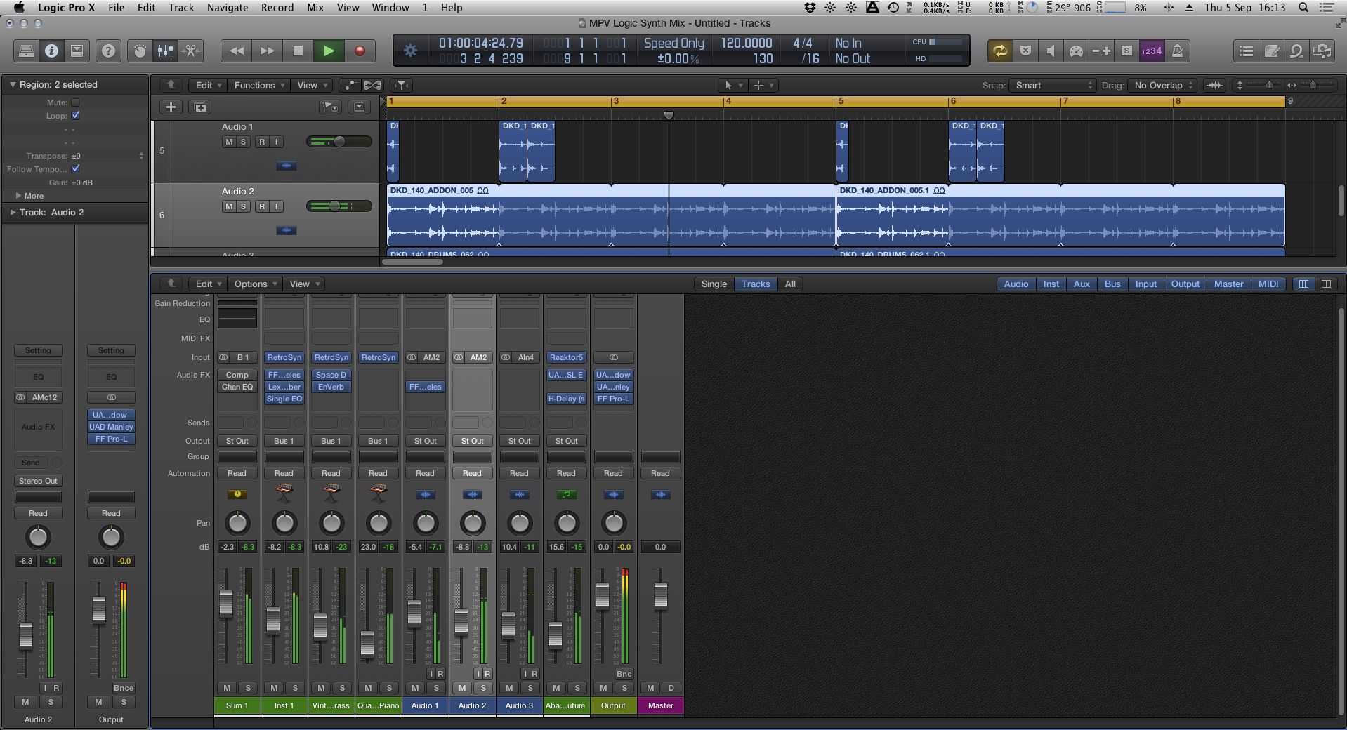 Mixing the new layers in Logic Pro X's mixer