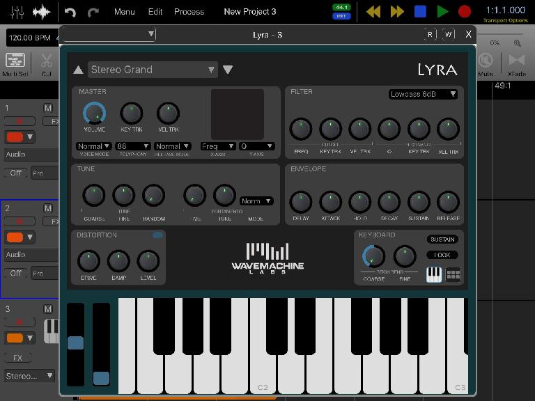 The Lyra sample player, complete with a bunch of instruments.