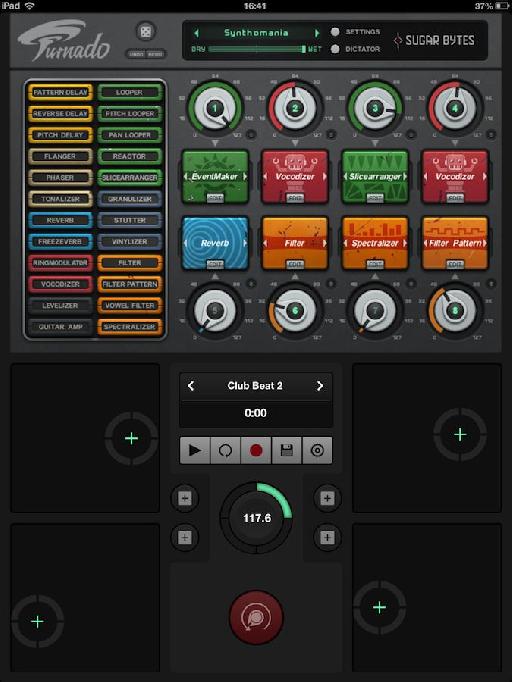 The four pads let you manipulate the eight effect slots in realtime and can be made “sticky” or free.