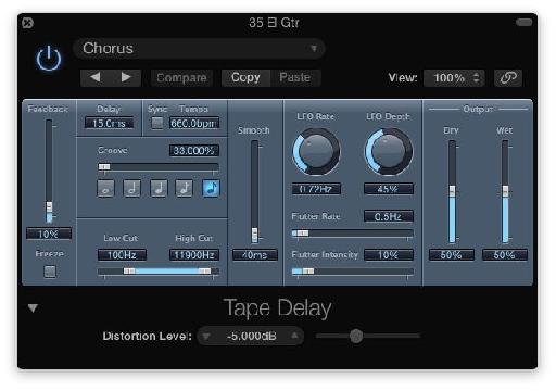 Fig 6 The Tape Delay plug-in—various options for simulating the character of tape-based delays include LFO Modulation, Flutter, and tape saturation (Distortion)