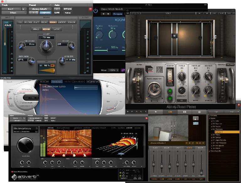 Fig 1 Various reverb plug-ins, with different types of reverb