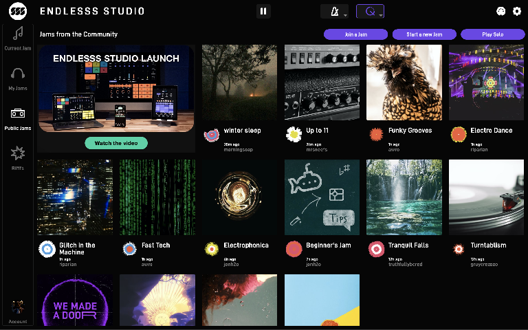 Endlesss Public Jams: explore, pick one, and dive in – or start your own.