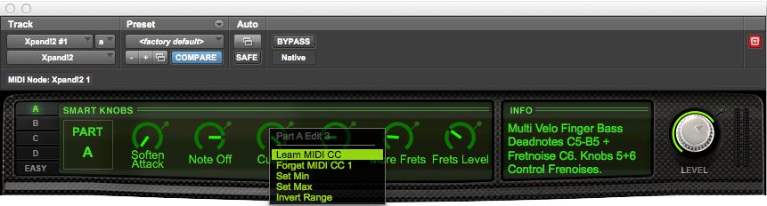 Fig. 6: MIDI CC messages can be assigned to “Smart Knob” parameters via Pro Tools' MIDI Learn feature.