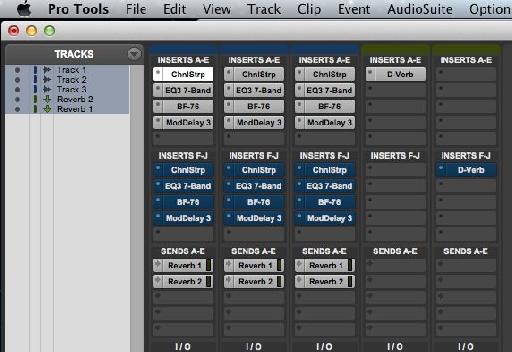 Using Shift-2 with all tracks selected. An effective use  of Shift-1 and Shift-2 can be used to great effect (if youll pardon the pun) is to compare two effects chains, one set up in Inserts A-E, the other in Inserts F-J.