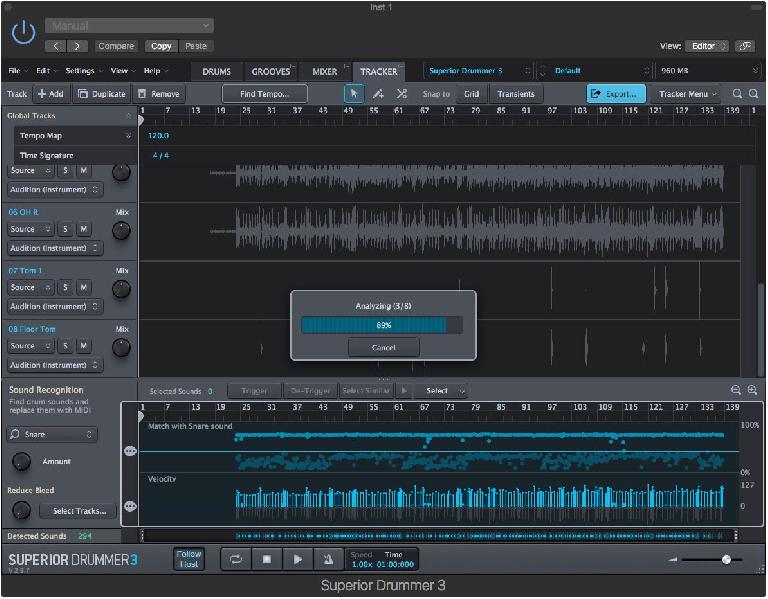 Drag and drop your close mic drum multi tracks into tracker and it’ll quickly figure out what’s what.