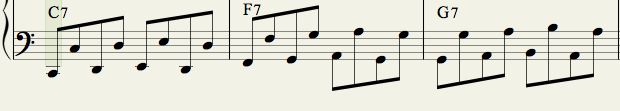 Bass Pattern 2:  Alternating Octave Swinging Eighth Notes.
