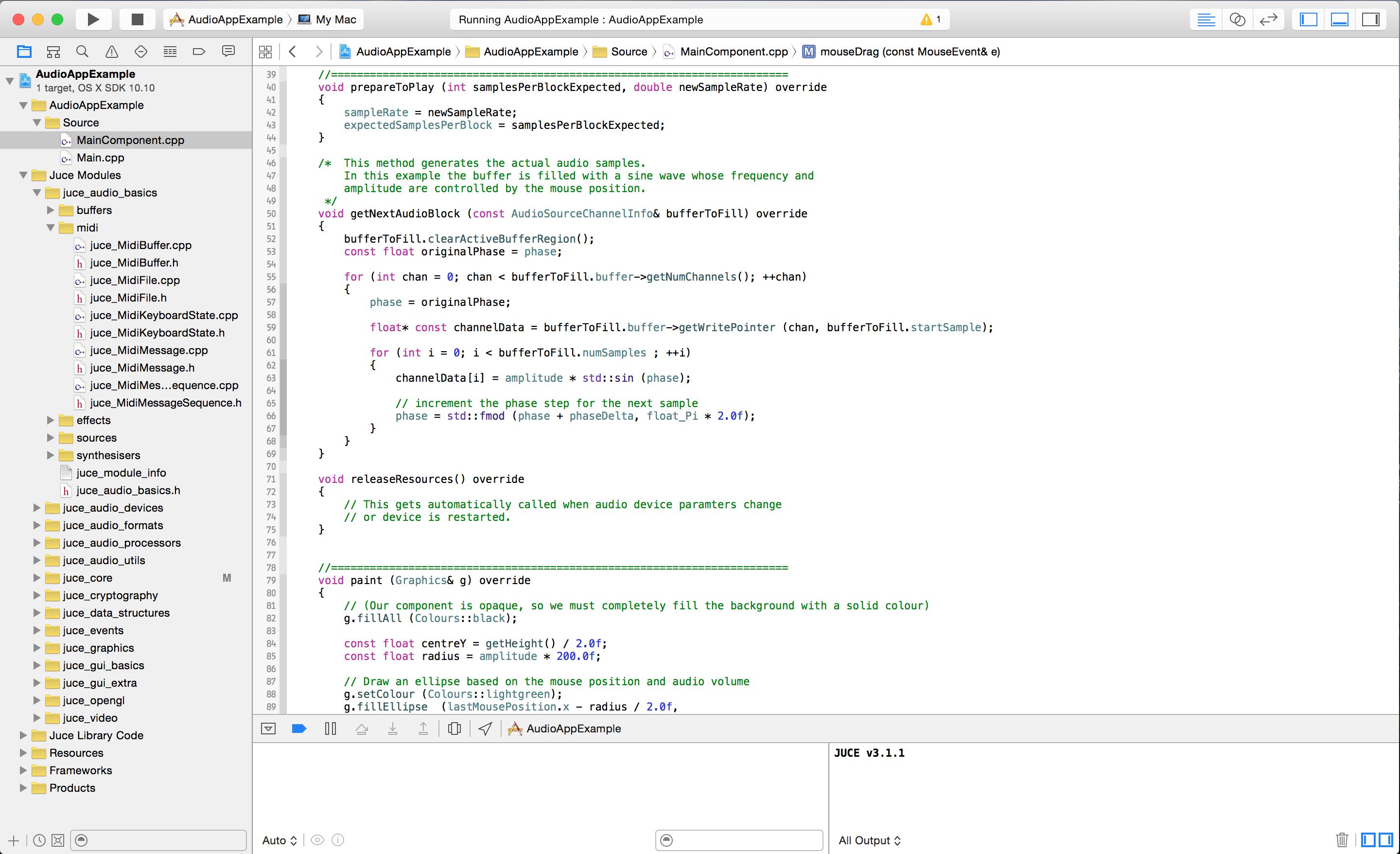 A JUCE project within Apple's Xcode IDE