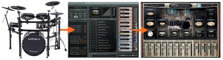 Mapping notes from an e-drum kit to a drum VI