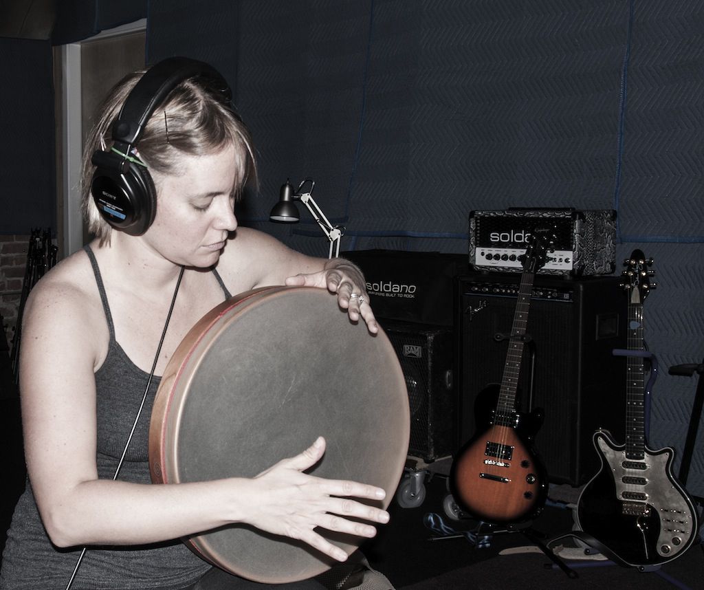 Lynda Drumming in the Studio