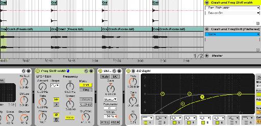 The timing of the Frequency Shifter effect cannot be sync'd to tempo so I often Freeze and Flatten a few passes to then edit the best parts into my work.