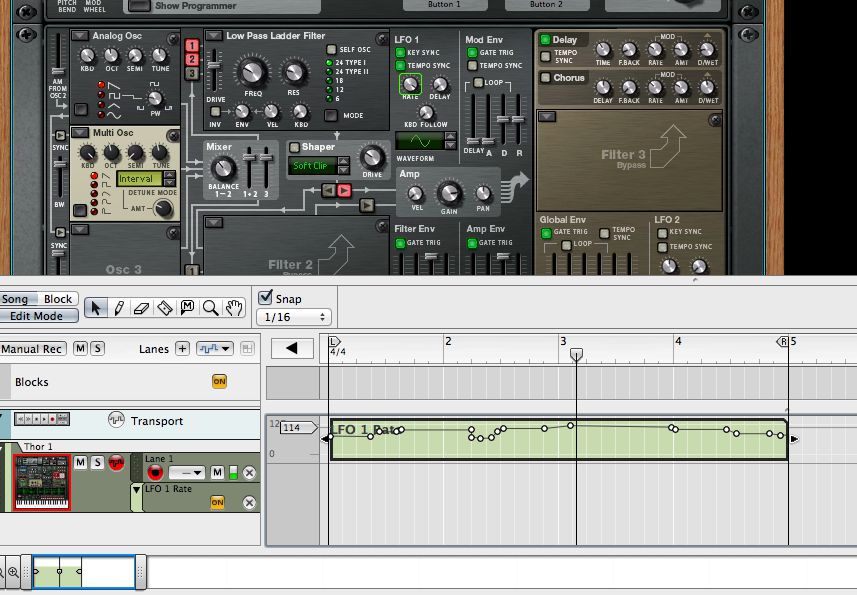 The LFO speed modulation is recorded as fresh automation data.
