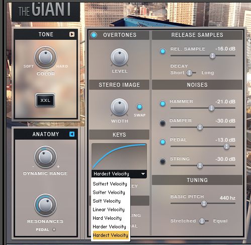 Native Instruments Giant Velocity Settings.