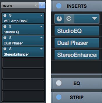 Figure 7. The Hover controls in the Inspector (left) and MixConsole (right).