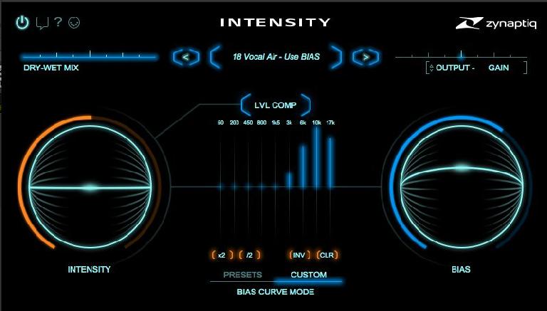 Zynaptiq Interface – Intensity Know, Bias Knob and Custom Bias Curve Pictured